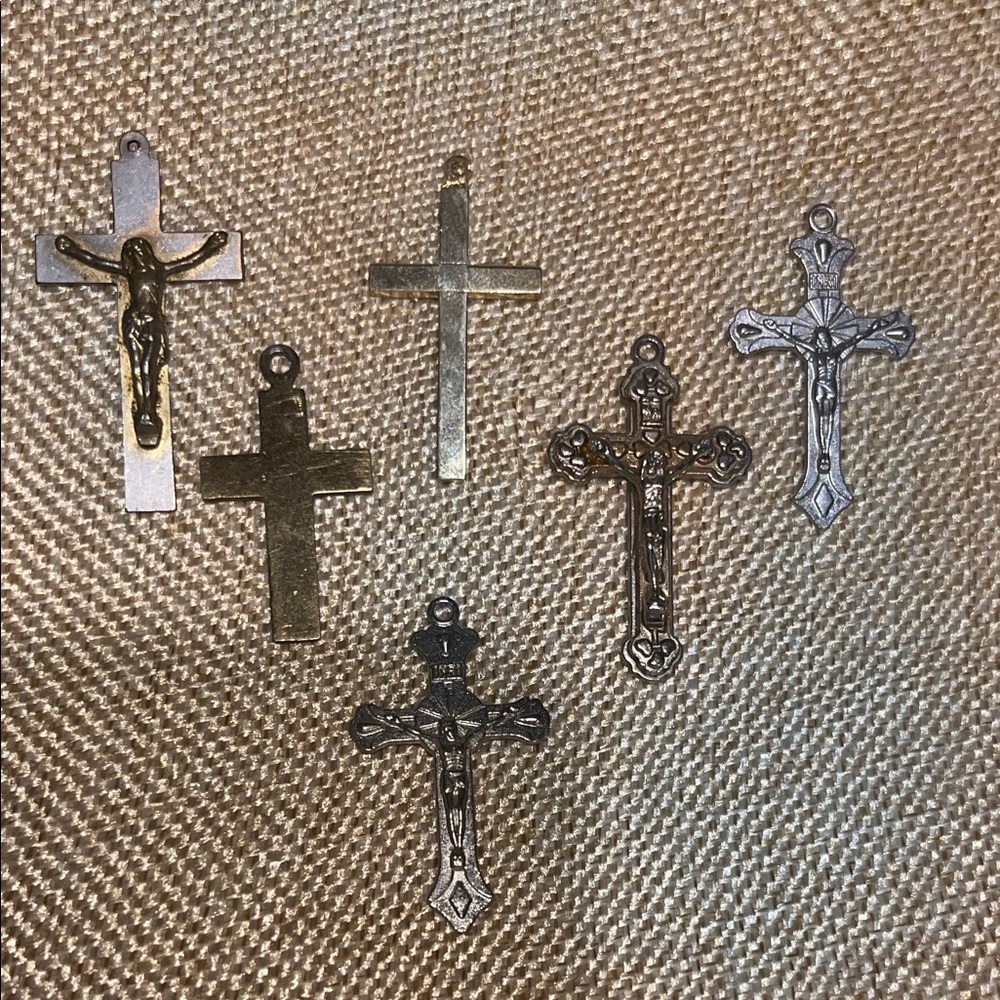 Six Elegant Metal Cross Charms